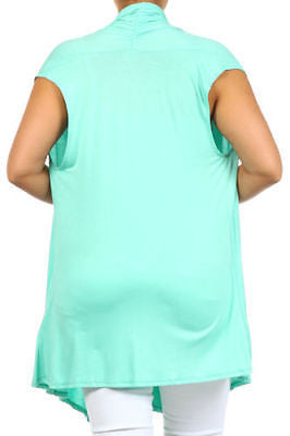 Plus Size Vest Women Open Front Cardigan New Wrap Sleeveless Mint