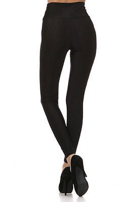 High Waist Leggings Stretch Nylon Solid Fold Over Skinny Pants Long