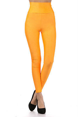 High Waist Leggings Stretch Nylon Solid Fold Over Skinny Pants Long