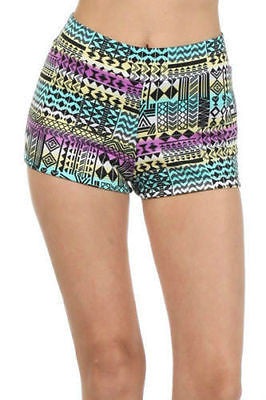 Shorts Aztec Indian Tribal Multi Color Printed Summer Stretch S M L New Fashion