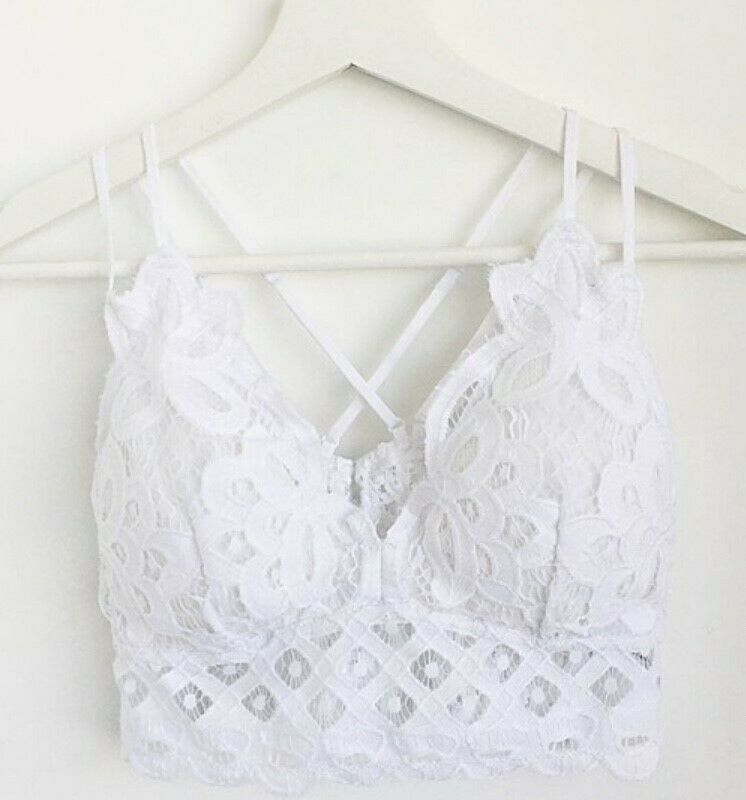 White Double Strap Scallop Crochet Lace Bralette Womens