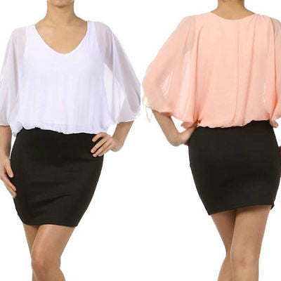 Dress Chiffon Blouson Pastel Spring 2 IN 1 Slit Sleeves Mini Sheer