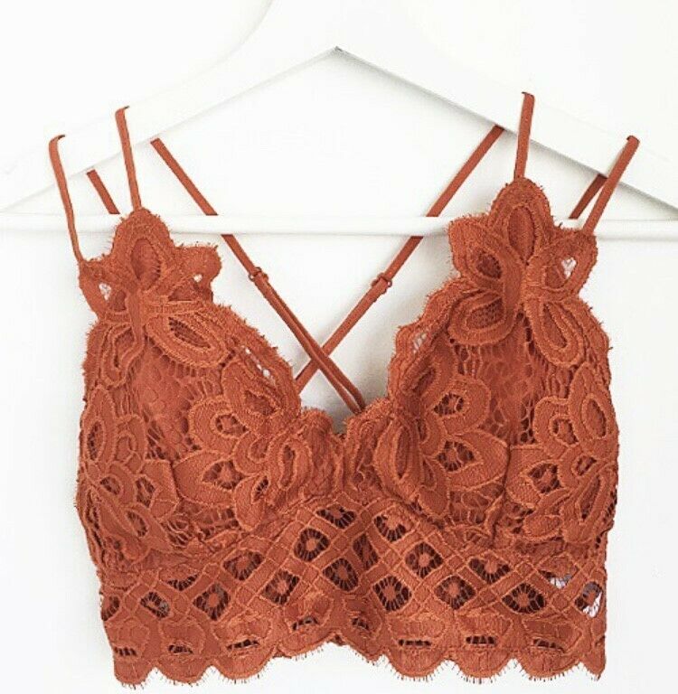 Rust Double Strap Scallop Crochet Lace Bralette Womens