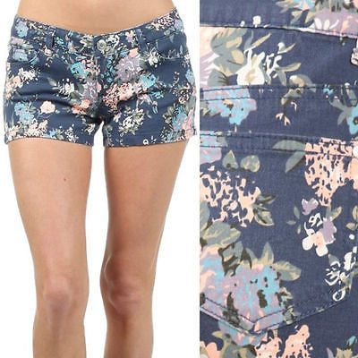 Shorts Floral Gray or Navy Denim Stretch Twill Summer Girly New Juniors Trend