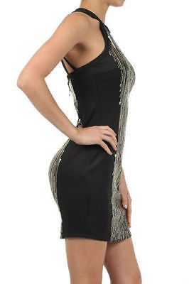 Dress Cocktail Sequin Gold Sparkling Textured Panel Halter Sexy Mini