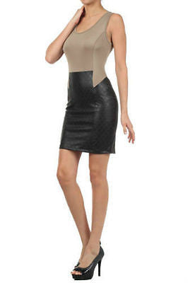 Dress Sexy Faux Leather Sleeveless Mini Club Quilted Scuba Stretch Woman