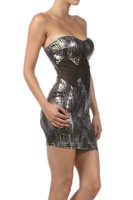 Dress Sexy Metallic Zig Zag Gold Silver See Thru Mesh Stretch Bodycon