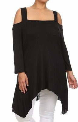 Plus Top Cold Open Shoulder Size Solid Asymmetrical Tunic Women Sexy