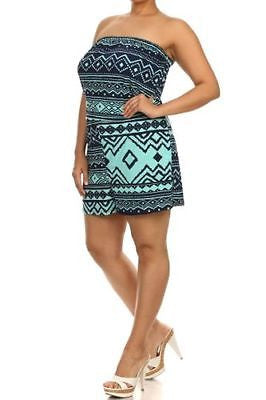 Romper Plus Mint Aztec Tribal Strapless Print New Casual Summer Orange