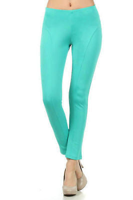 Leggings Pants Thick Scuba Neon Lime Stretch Full Length Pull On Sexy