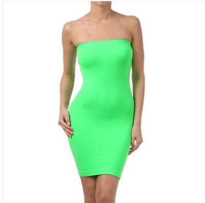 Dress Seamless Strapless Tube Neon Solid Stretch Sexy Bodycon Mini One Size