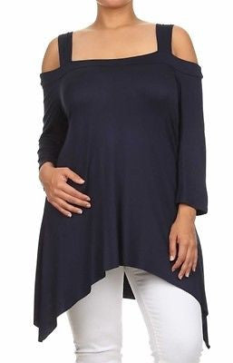 Plus Top Cold Open Shoulder Size Solid Asymmetrical Tunic Women Sexy