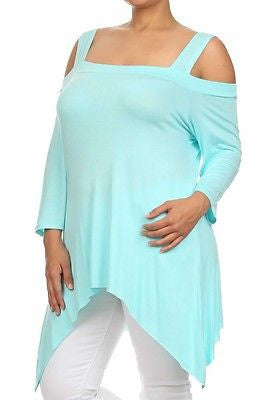 Plus Top Cold Open Shoulder Size Solid Asymmetrical Tunic Women Sexy
