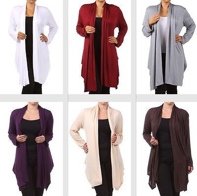 Plus Wrap Women Cardigan Open Front Asymmetrical Long Sleeve Casual New