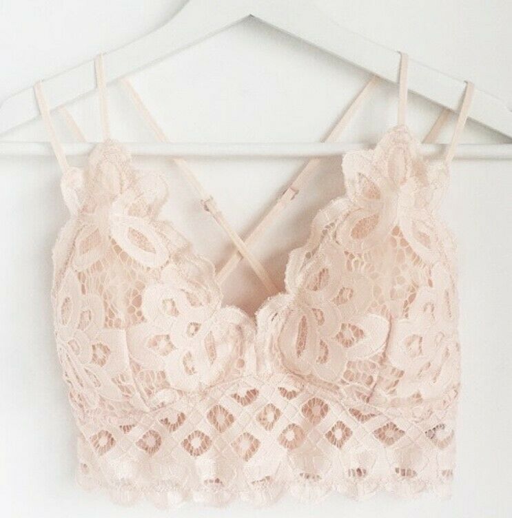 Creme Double Strap Scallop Crochet Lace Bralette Womens