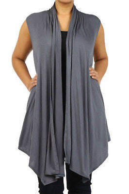 Plus Size Vest Women Open Front Asymmetrical New Wrap Sleeveless 1X 2X 3X Casual