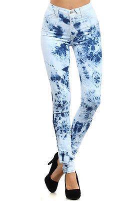 Jeans High Waist Tie Dye Light Dark Blue Denim Pants Skinny Stretch New