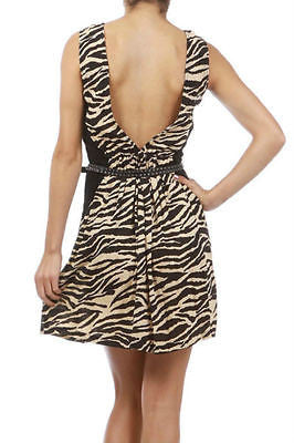 Dress Animal Print Beige Skinny Studded Belt Low Back A Line Sexy