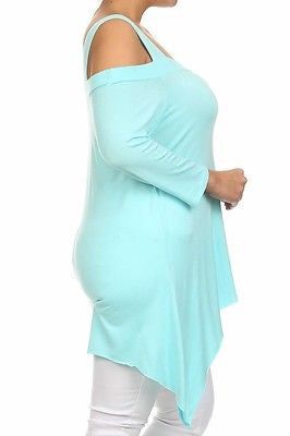 Plus Top Cold Open Shoulder Size Solid Asymmetrical Tunic Women Sexy