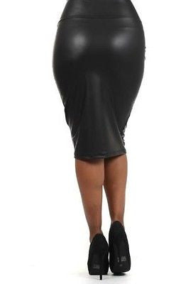 Black Skirt Faux Leather Pencil New Women Sexy High Waist Plus Size