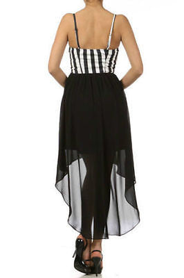 Dress Striped Chiffon Hi Low Hem 2 IN 1 Casual Sheer Sweetheart Neckline