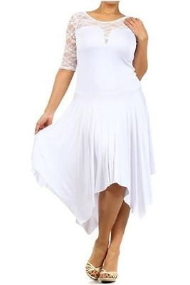 Plus Dress Size 3/4 Lace Sleeve Asymmetrical Sexy Women New Casual