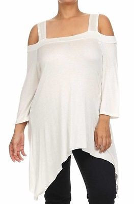 Plus Top Cold Open Shoulder Size Solid Asymmetrical Tunic Women Sexy