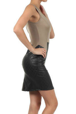 Dress Sexy Faux Leather Sleeveless Mini Club Quilted Scuba Stretch Woman