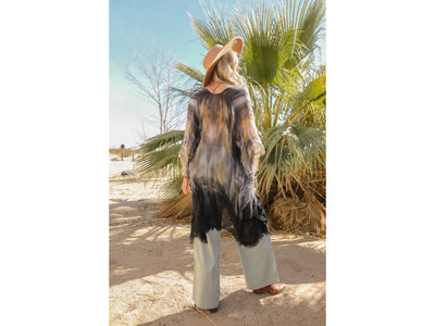 Black Ombre Tie Dye Bohemian Summer Kimono Coverup Wrap Open Top One Size