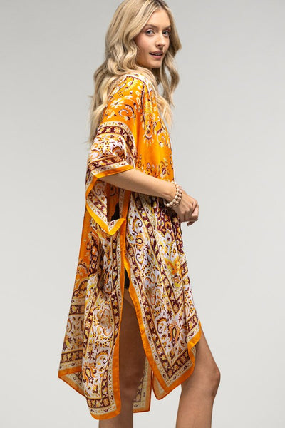 Clementine Bohemian Floral Motif Kimono Wrap Coverup Open Summer Casual Top