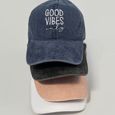 Yellow Vintage Washed Good Vibes Only Women's Baseball Cap Casual Hat