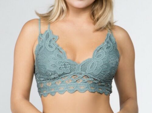 Light Teal Double Strap Scallop Crochet Lace Bralette Womens