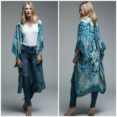 Teal Boho Mandala Kimono Wrap Womens One Size