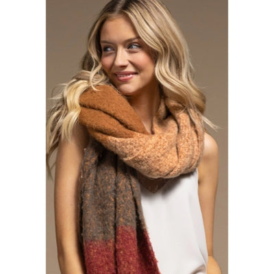 Almond Plush Wide Stripe Oblong Scarf Winter Women's Casual Knit Extra Long