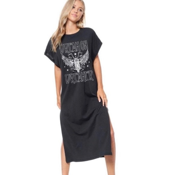 Dream On Dreamer Black Motorcycle Tee Dress