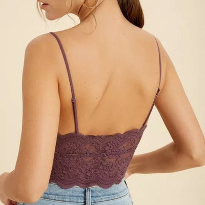 Plum Sheer Lace Longline Brami Womens Scalloped Bralette