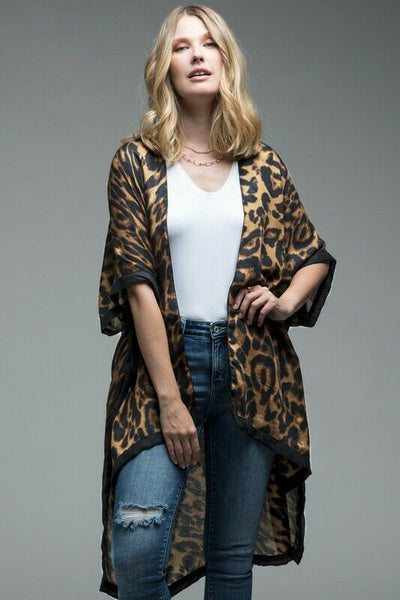 Leopard Animal Print Black Border Kimono Wrap Womens One Size