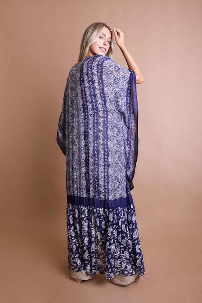 Purple Paisley Tapestry Free Flow Kimono Open Duster Coverup Wrap Top