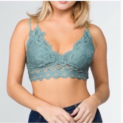 Dark Gray Double Strap Scallop Crochet Lace Bralette Womens