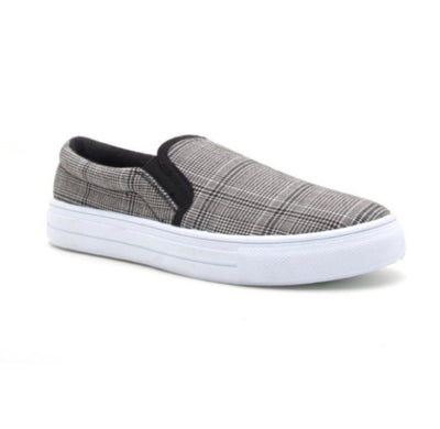 Black White Plaid Houndstooth Slip On Step In Womens Sneakers