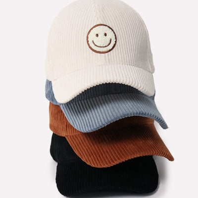 Brown Smile Face Chenille Patch Corduroy Baseball Cap Hat Casual Women's