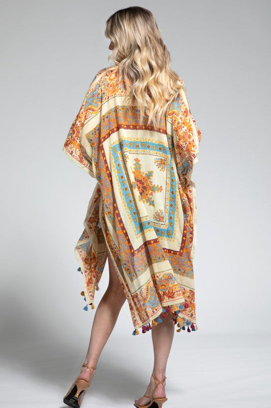 Old Delhi Mandala Flower Paisley Bohemian Floral Kimono Open Casual Wrap Coverup