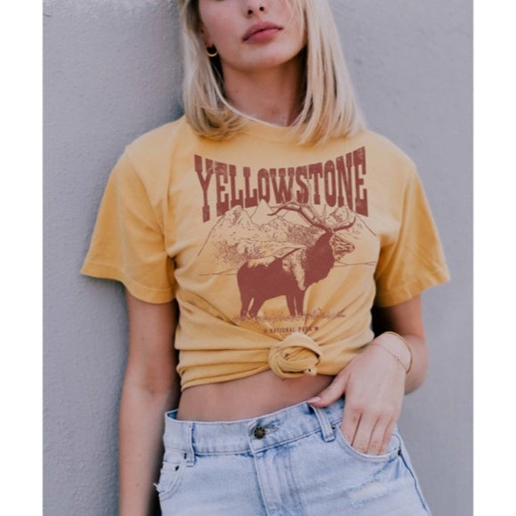 Mustard Yellowstone National Park Graphic Tee Casual Women's