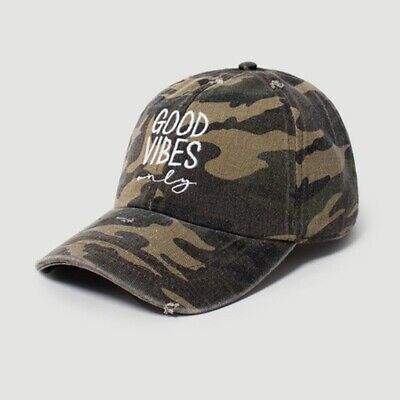 Good Vibes Only Green Olive Camouflage Camp Army Baseball Cap Hat Women's Casual