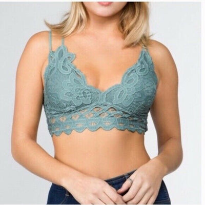 Balsam Green Double Strap Scallop Crochet Lace Bralette Womens