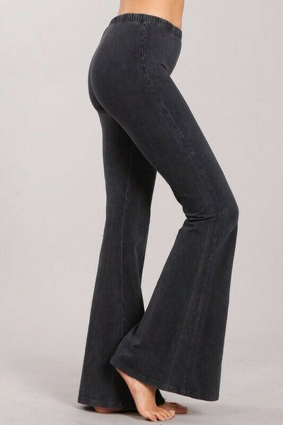 Dark Gray Boho Mineral Wash Flared Bell Bottom Stretch Pull On Pants Womens