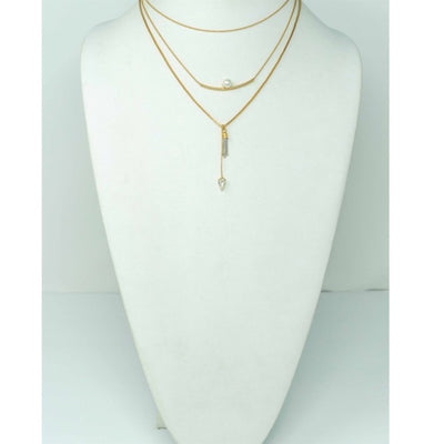 Gold Pearl Tassel Rhinestone Layer Necklace