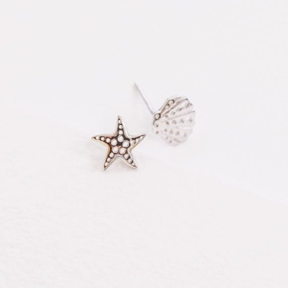 Ocean Breeze Shell Starfish Sterling Silver Stud Earrings