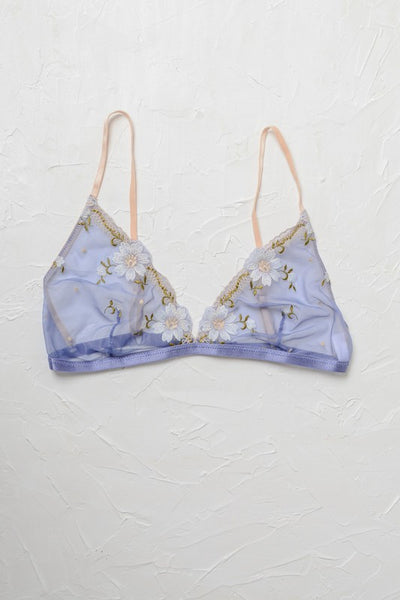 Periwinkle Pink Black Mesh Flower Embroidered Sheer Mesh Bralette