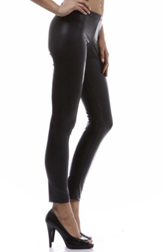 Black Matte Liquid Faux Leather Stretch Leggings Sexy Skinny Leg